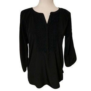 Chicos | Black Detailed Lace 3/4 Sleeve Blouse Chicos Size 0 US Size 4 Small
